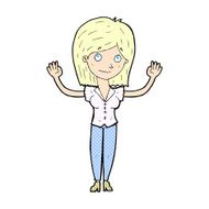 comic cartoon woman holding up hands