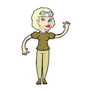 comic cartoon pilot woman waving
