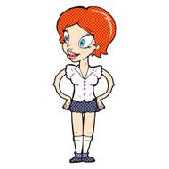 comic cartoon happy woman in short skirt