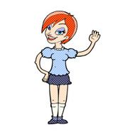 comic cartoon waving woman N5