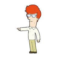 comic cartoon man in glasses pointing