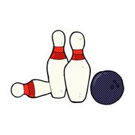 comic cartoon bowling ball and skittles