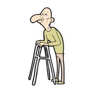 comic cartoon old man with walking frame