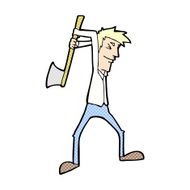 comic cartoon man swinging axe