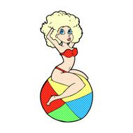 comic cartoon pin up girl sitting on ball