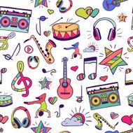 Vector seamless musical pattern hand drawn doodles