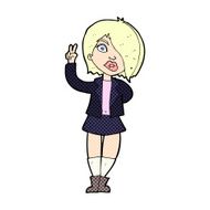 comic cartoon cool girl giving peace sign