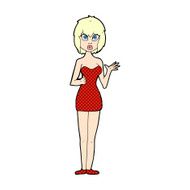comic cartoon confused woman in cocktail dress