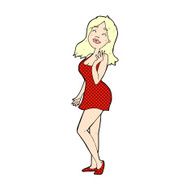 comic cartoon pretty woman in cocktail dress