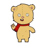 comic cartoon waving teddy bear with scarf