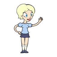 comic cartoon waving woman N7