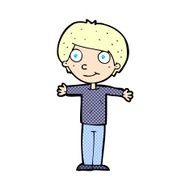 comic cartoon happy boy with open arms
