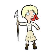 comic cartoon woman with spear sticking out tongue