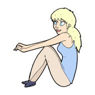 comic cartoon happy woman sitting