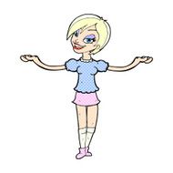 comic cartoon woman making open arm gesture