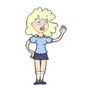 comic cartoon worried woman waving