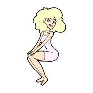 comic cartoon sitting woman in dress