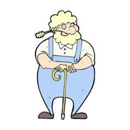 comic cartoon farmer leaning on walking stick
