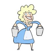 comic cartoon milkmaid carrying buckets