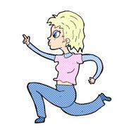 comic cartoon woman running and pointing