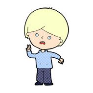 comic cartoon unhappy boy giving peace sign
