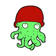 comic cartoon alien head wearing hat