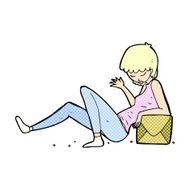 comic cartoon woman leaning on package box