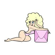 comic cartoon pin up woman with box