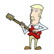 comic cartoon man playing electric guitar