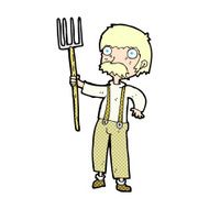 comic cartoon farmer with pitchfork