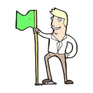 comic cartoon man planting flag