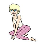 comic cartoon happy woman sitting on floor