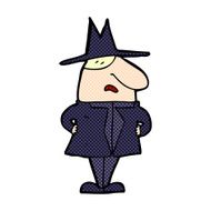 comic cartoon man in coat and hat