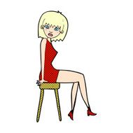 comic cartoon woman sitting on stool