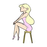 comic cartoon woman sitting on stool N2