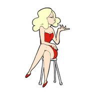 comic cartoon woman sitting on bar stool