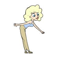 comic cartoon woman reaching to pick something up