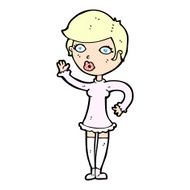 comic cartoon pretty woman waving N3