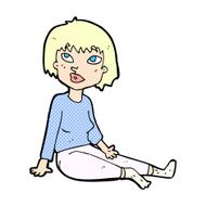 comic cartoon woman sitting on floor