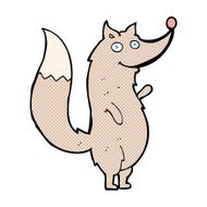 comic cartoon waving wolf