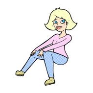 comic cartoon happywoman sitting