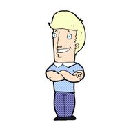 comic cartoon man with folded arms grinning