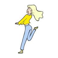 comic cartoon happy girl kicking out leg