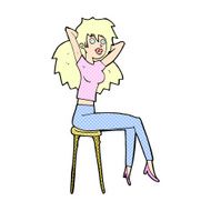 comic cartoon woman posing on stool