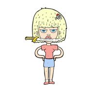 comic cartoon woman with knife between teeth N2