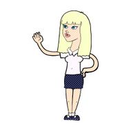 comic cartoon pretty woman waving N4