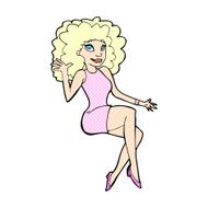 comic cartoon sitting woman waving