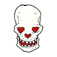 comic cartoon skull with love heart eyes