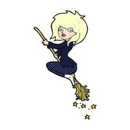 comic cartoon witch riding broomstick N2