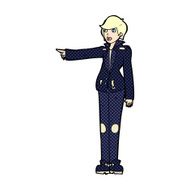 comic cartoon woman in leather jacket pointing